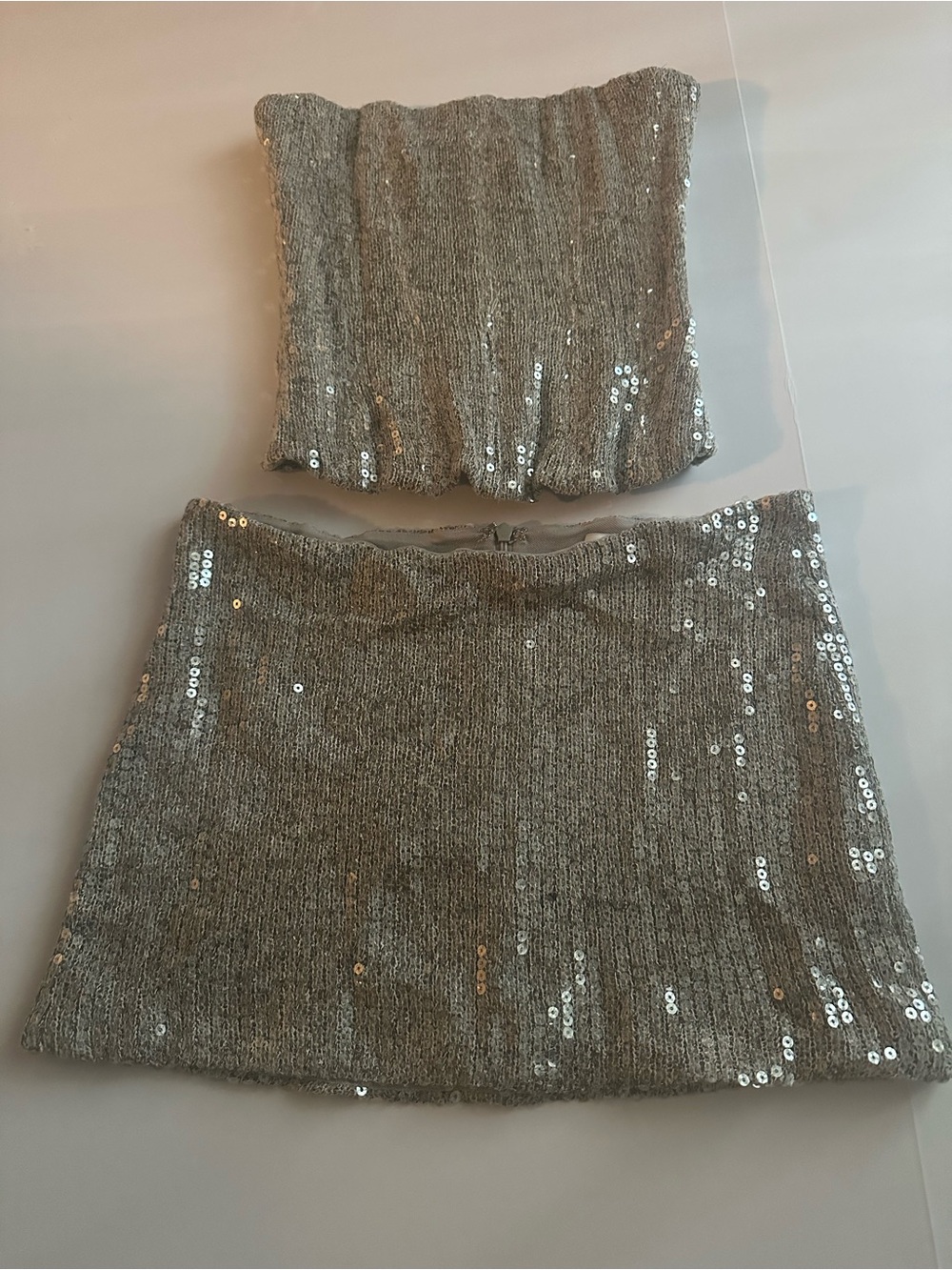 Silver Sequin Mini Skirt — Sparkle Knit Party Skirt